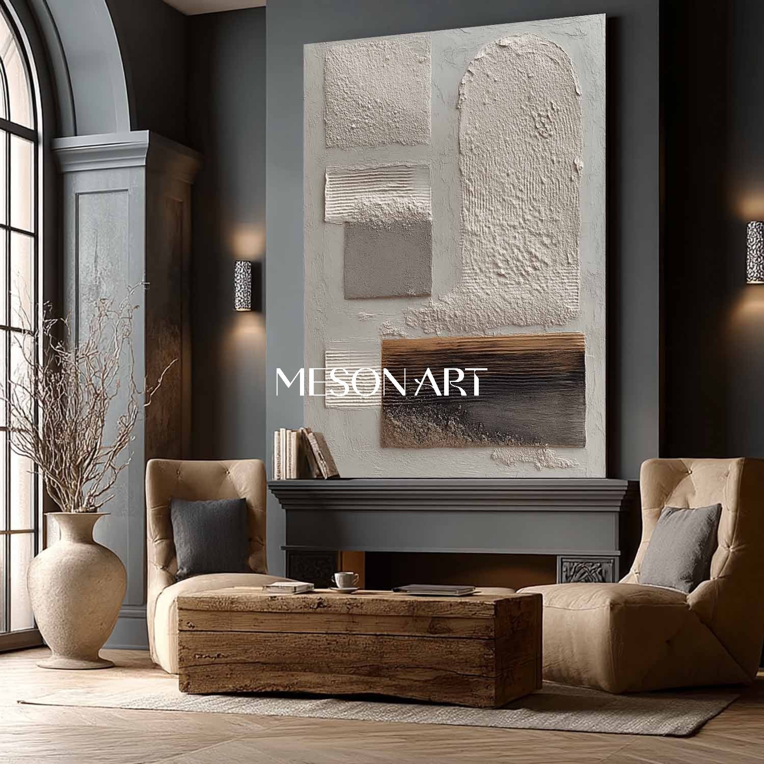 Contemporary Textured Wabi Sabi Canvas Neutral Gray Wall Art Entryway