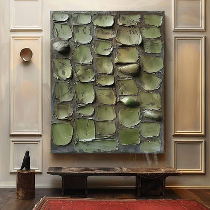Large 3D Green Abstract Canvas Art for Sale Wabi Sabi Abstract Art Green Canvas Wall Painting