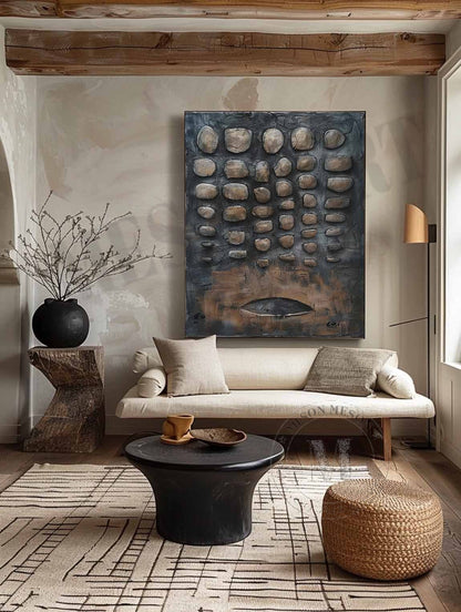 Large 3D Black Abstract Canvas Art for Sale Wabi Sabi Abstract Art Black Canvas Wall Painting