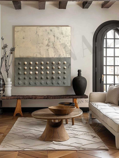 3D Beige and Green Minimalist Abstract Art Canvas Beige and Green Minimalist Textured Painting Wabi-Sabi Wall Art