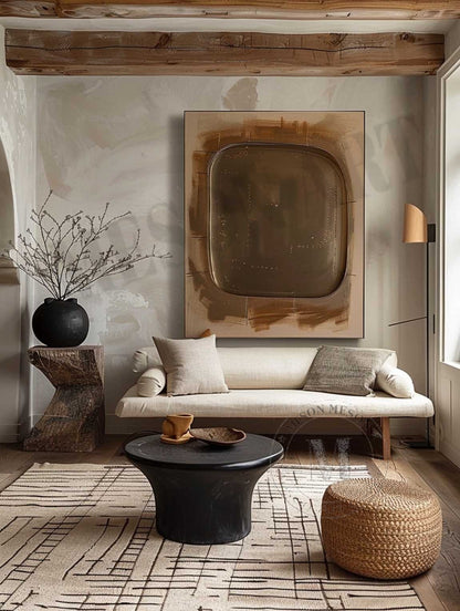 3D Wabi Sabi Wall Art Decor Brown Minimalist Abstract Art Canvas For Sale Brown Texture Painting