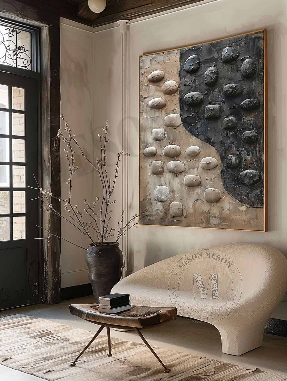 Large 3D Black and White Textured Painting Wabi-Sabi Art Black and White Abstract Wall Art