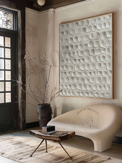 Large 3D White Plaster Canvas Art for Sale White Plaster Minimalist Abstract Texture Wall Painting