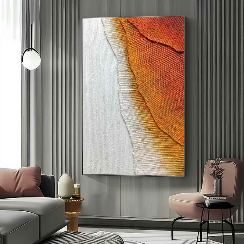 Large Orange And White Sea Wave Texture Painting 3D Plaster Art On Canvas Sea Modern Wall art Decor