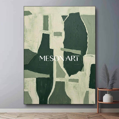MesonArt Sage Green Geometric Canvas | 3D Textured Abstract Art