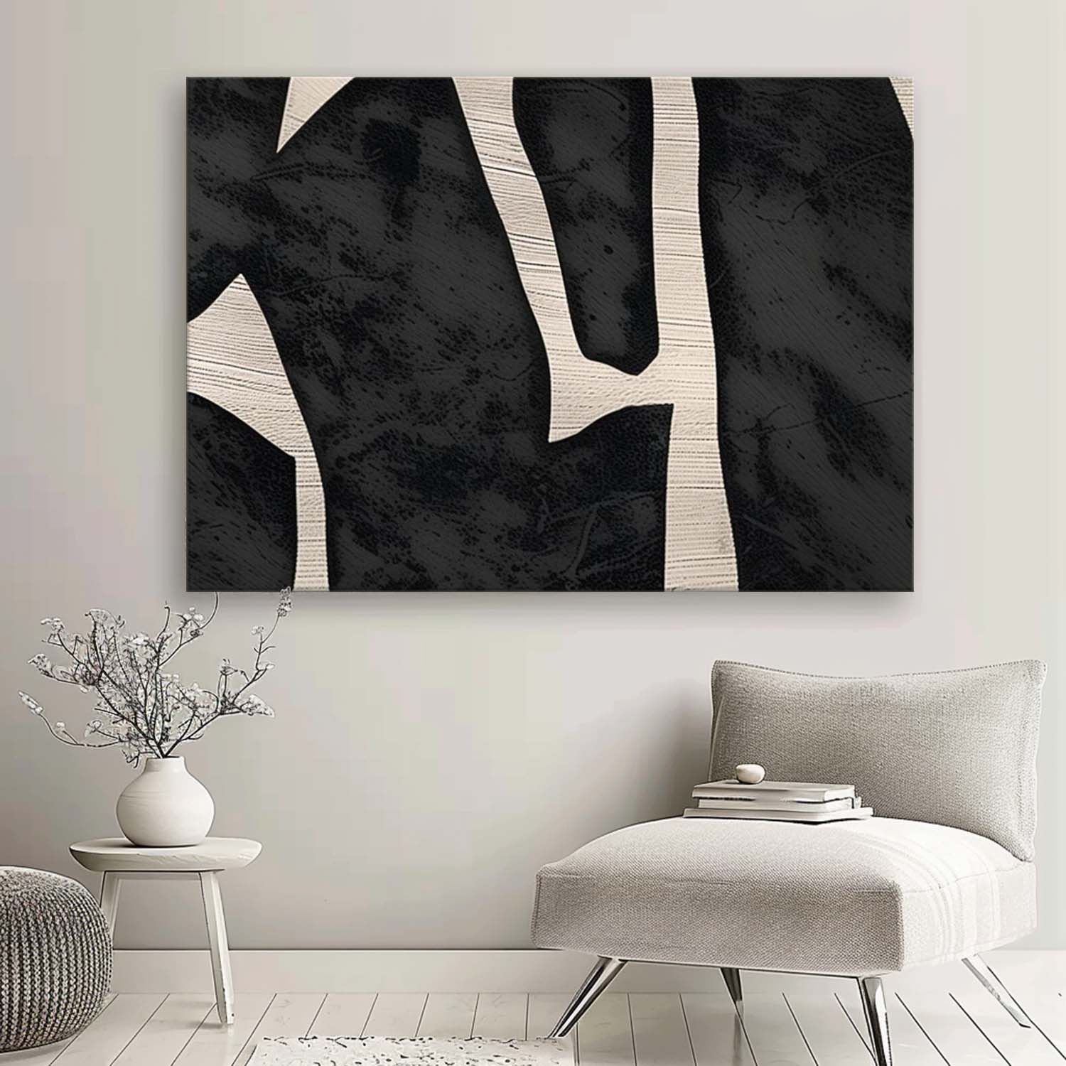 Black and White Abstract Art for Sale Large Black and White Wall Painting Black and White Minimalist Oil Painting