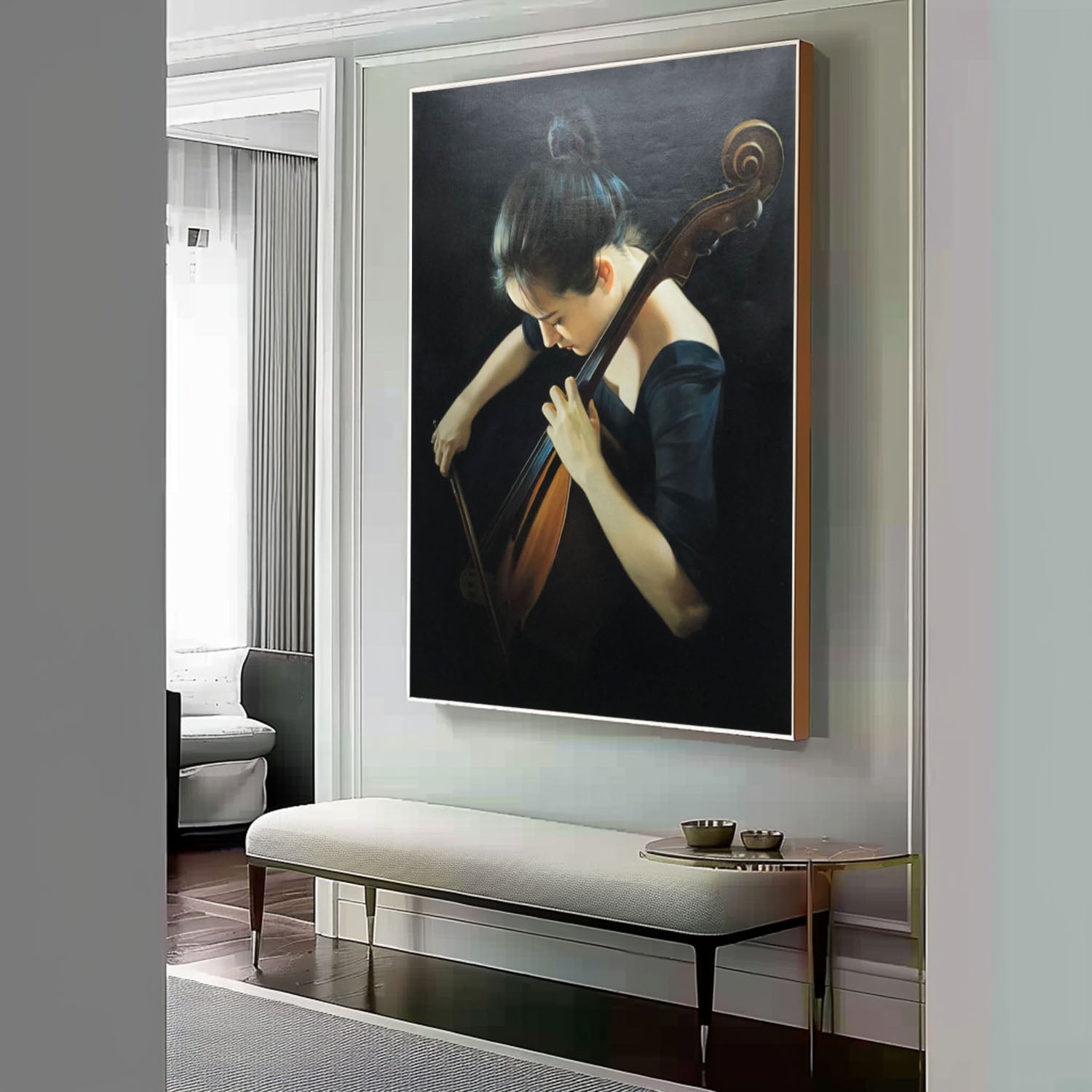 Realistic Oil Painting Of Girl Playing Cello Hyper-Realistic Cello Girl Art Hyper-Realistic Girl Portrait Canvas Wall Art