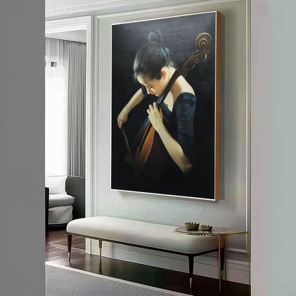Realistic Oil Painting Of Girl Playing Cello Hyper-Realistic Cello Girl Art Hyper-Realistic Girl Portrait Canvas Wall Art