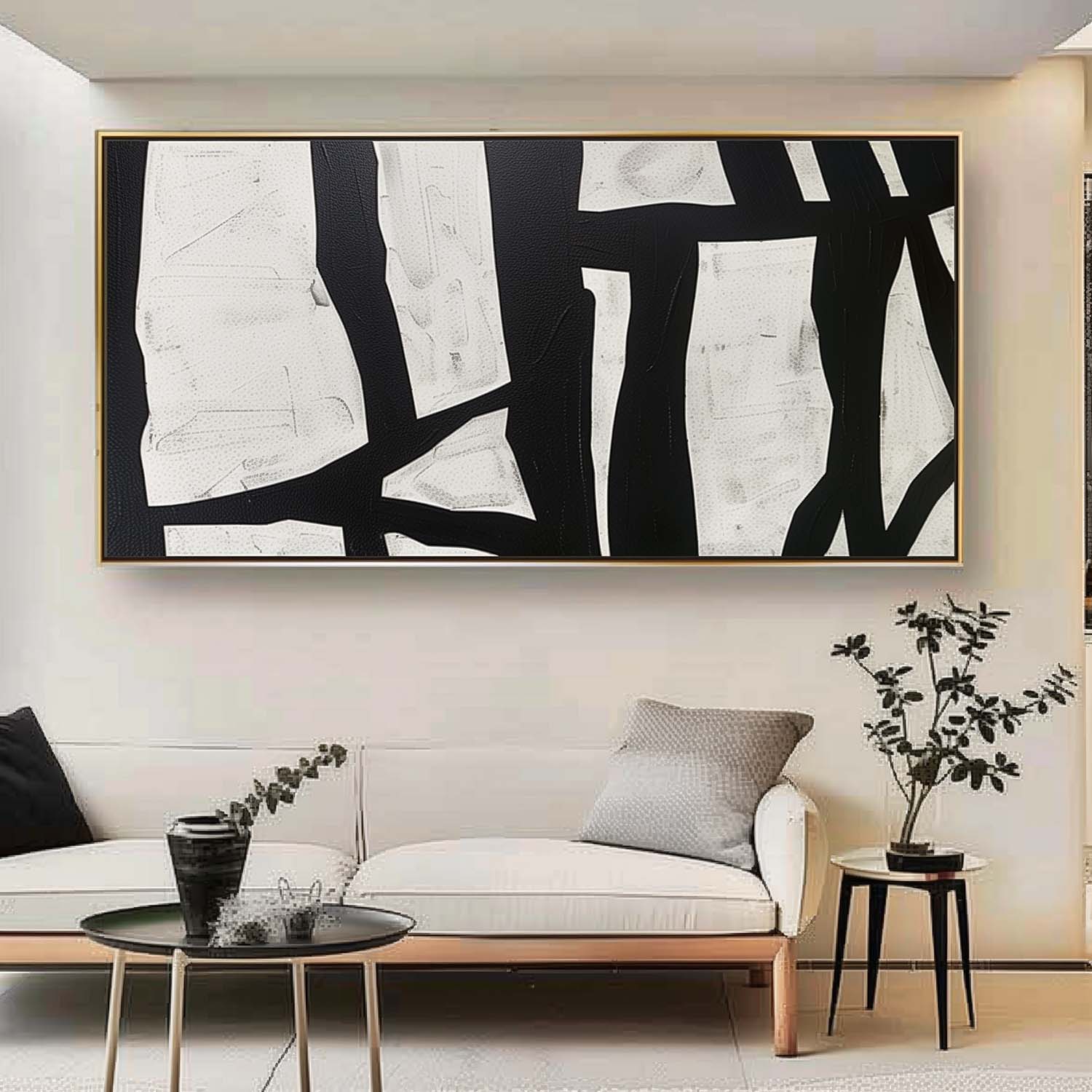 Extra Large Black and White Abstract Wall Art Decor Black and White Art on Canvas Black and White Oil Painting