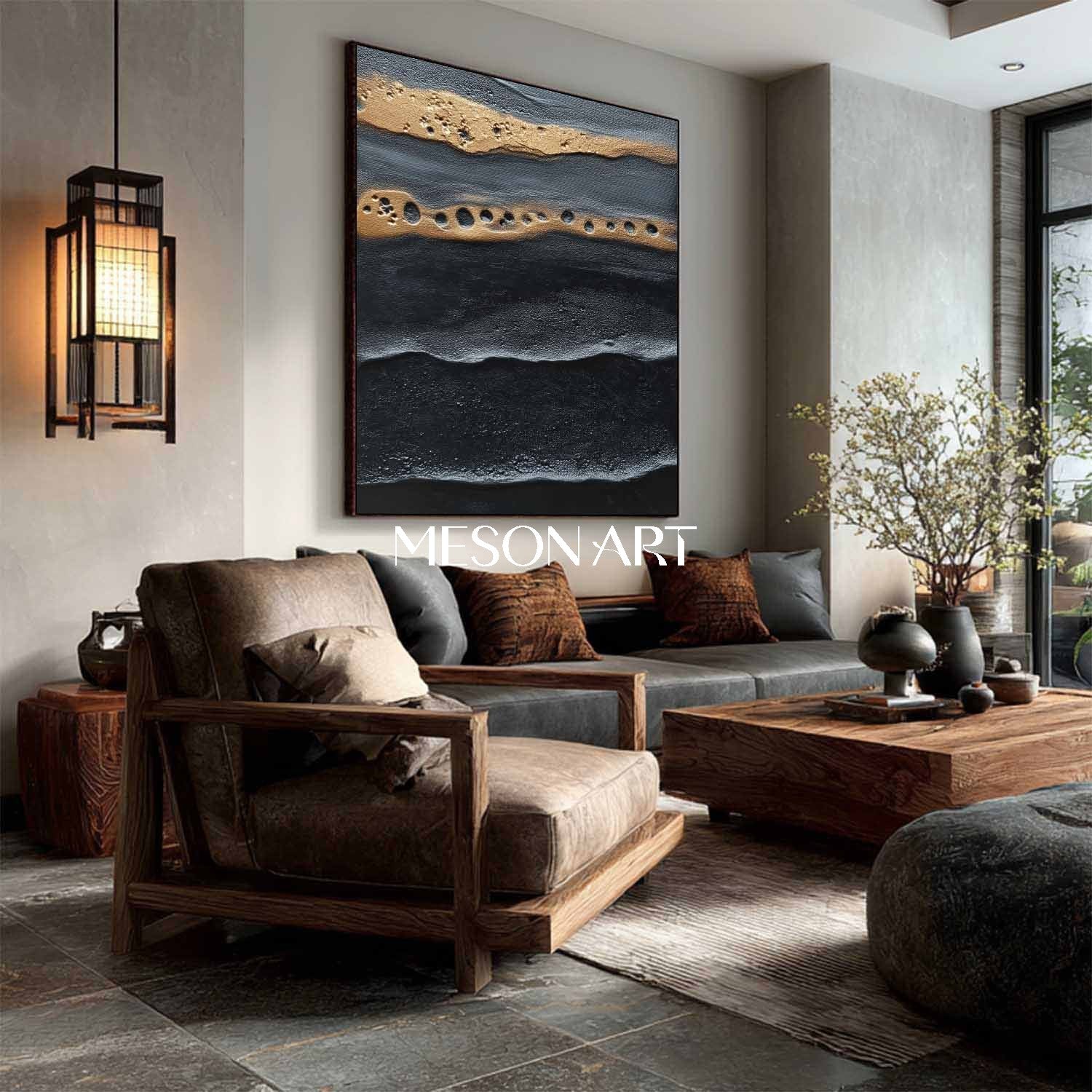 Order Elegant Abstract Painting Gold and Black Texture for Dining Room