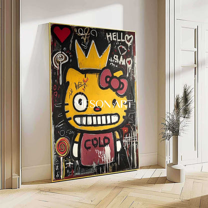 Yellow Urban Street Art Cat Original Painting Large Wall Art Bedroom