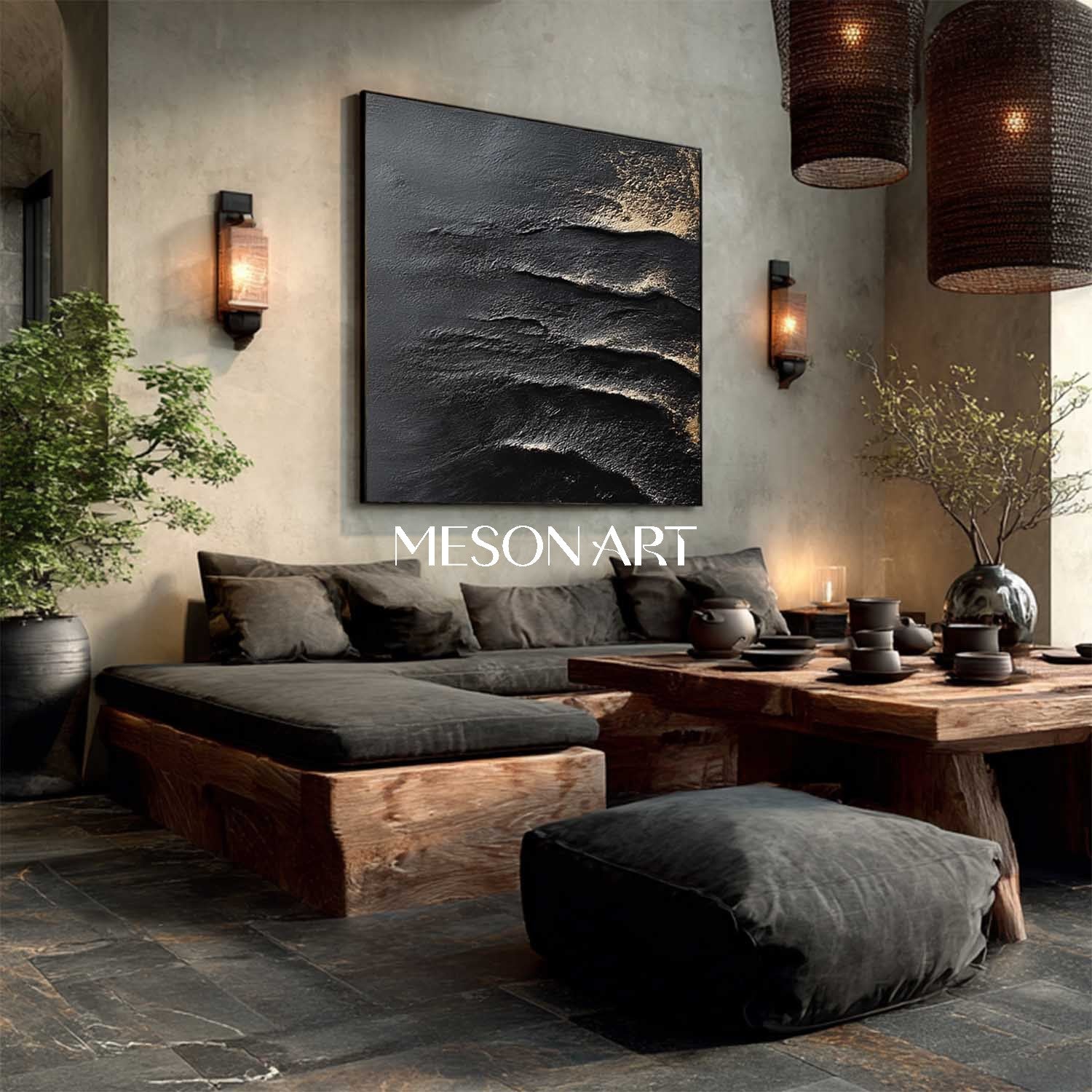Shop Big Custom Abstract Textured Black Canvas Modern Art for Bedroom