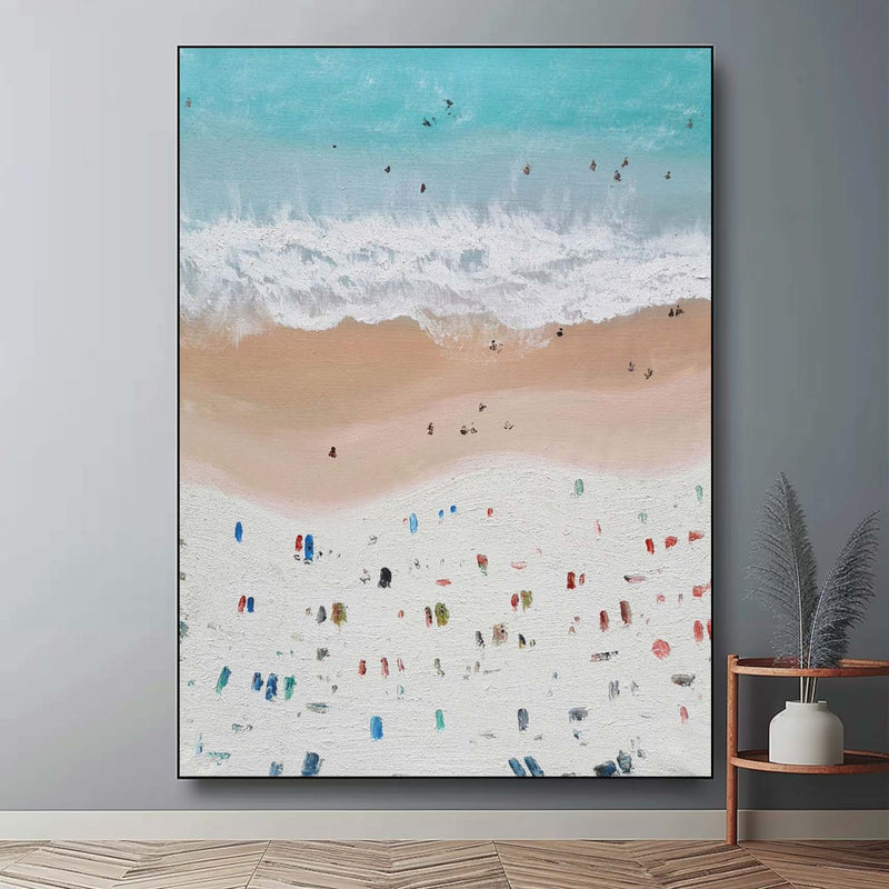 Seaside Abstract Canvas Art Large Blue And White Sea Wave Beach Oil Painting Coastal Wall Art Decor