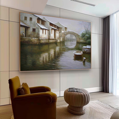 Super Realistic Ancient Water Town Landscape Art Ancient Town Water Town Landscape Canvas Wall Art.