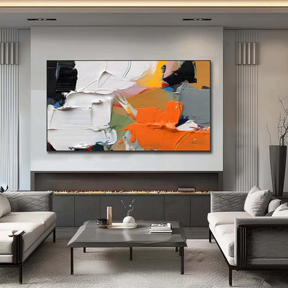 Extra Large Orange and White Textured Painting Orange and White Textured Canvas Wall Art for Sale