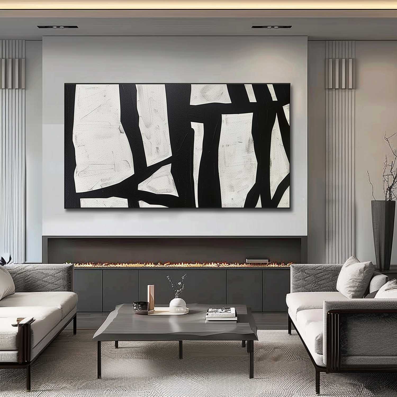 Extra Large Black and White Abstract Wall Art Decor Black and White Art on Canvas Black and White Oil Painting