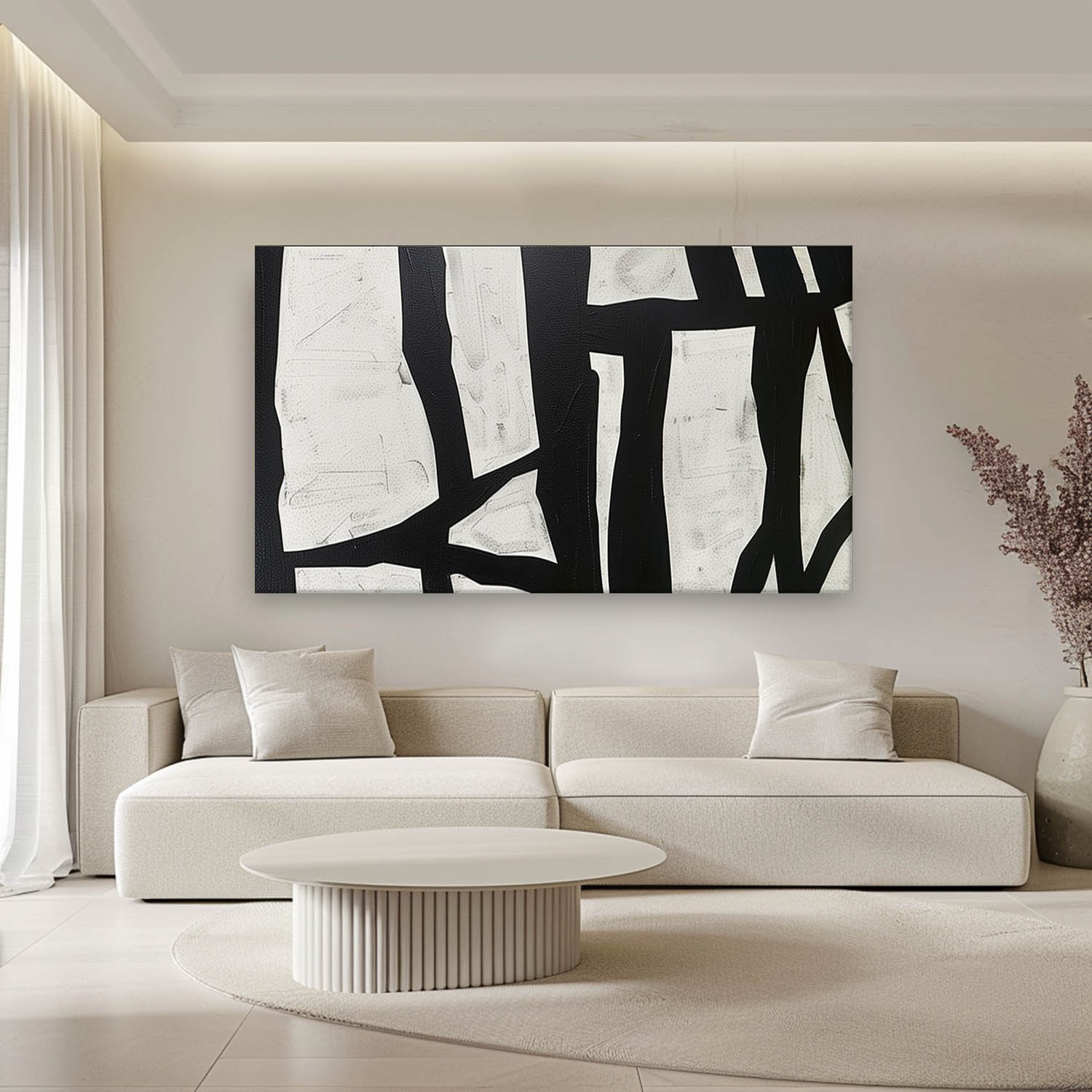 Extra Large Black and White Abstract Wall Art Decor Black and White Art on Canvas Black and White Oil Painting
