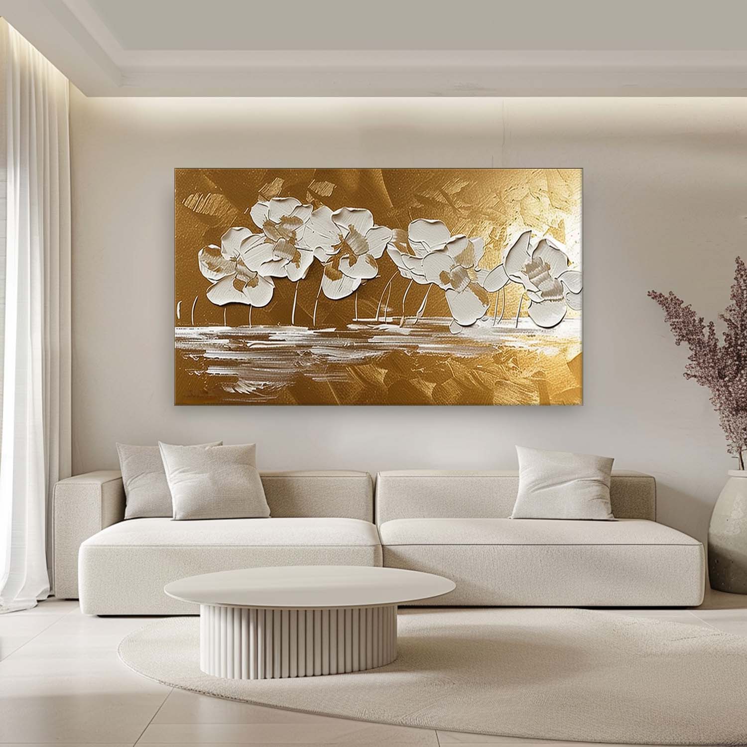 Large Gold Abstract Flowers Art for Sale Gold Abstract Flower Wall Art Gold Flower Abstract Texture Painting on Canvas