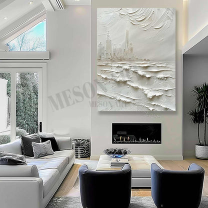 Burj Khalifa Abstract Texture Painting White Burj Khalifa City Texture Wall Art Burj Khalifa Art Canvas