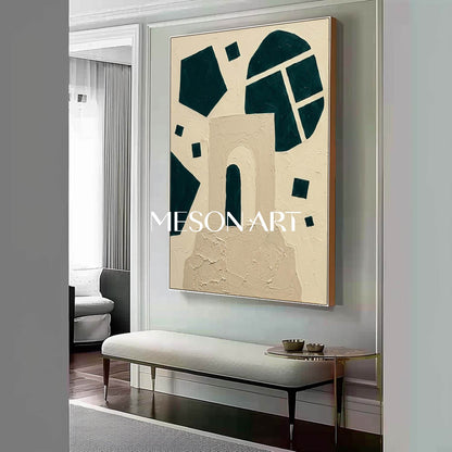 MesonArt 3D Geometric Arch Plaster Canvas | Teal & Beige Wall Art