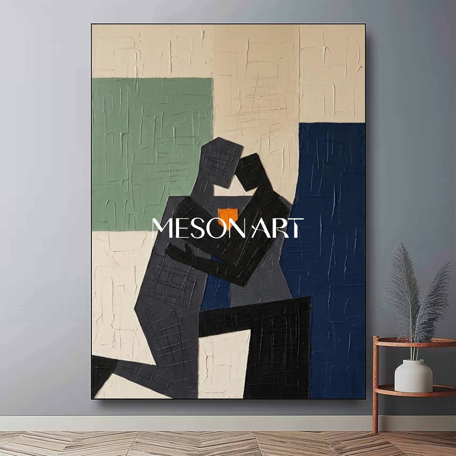 3D Textured Abstract Couple Embrace Canvas Wall Art | MesonArt