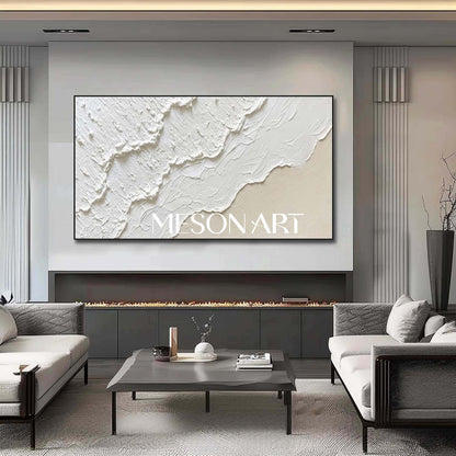 Large White And Beige Wave Painting Minimalist Interior Design Wall Decor