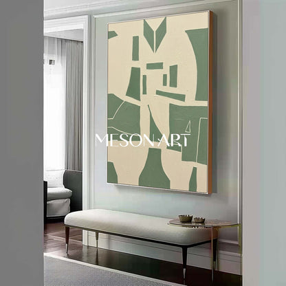 MesonArt Sage Green Abstract Canvas | 3D Geometric Plaster Art