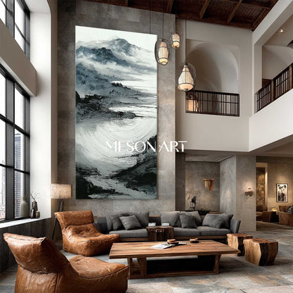 Large Black White Wabi Sabi Landscape Canvas Narrow Art Hallway Decor