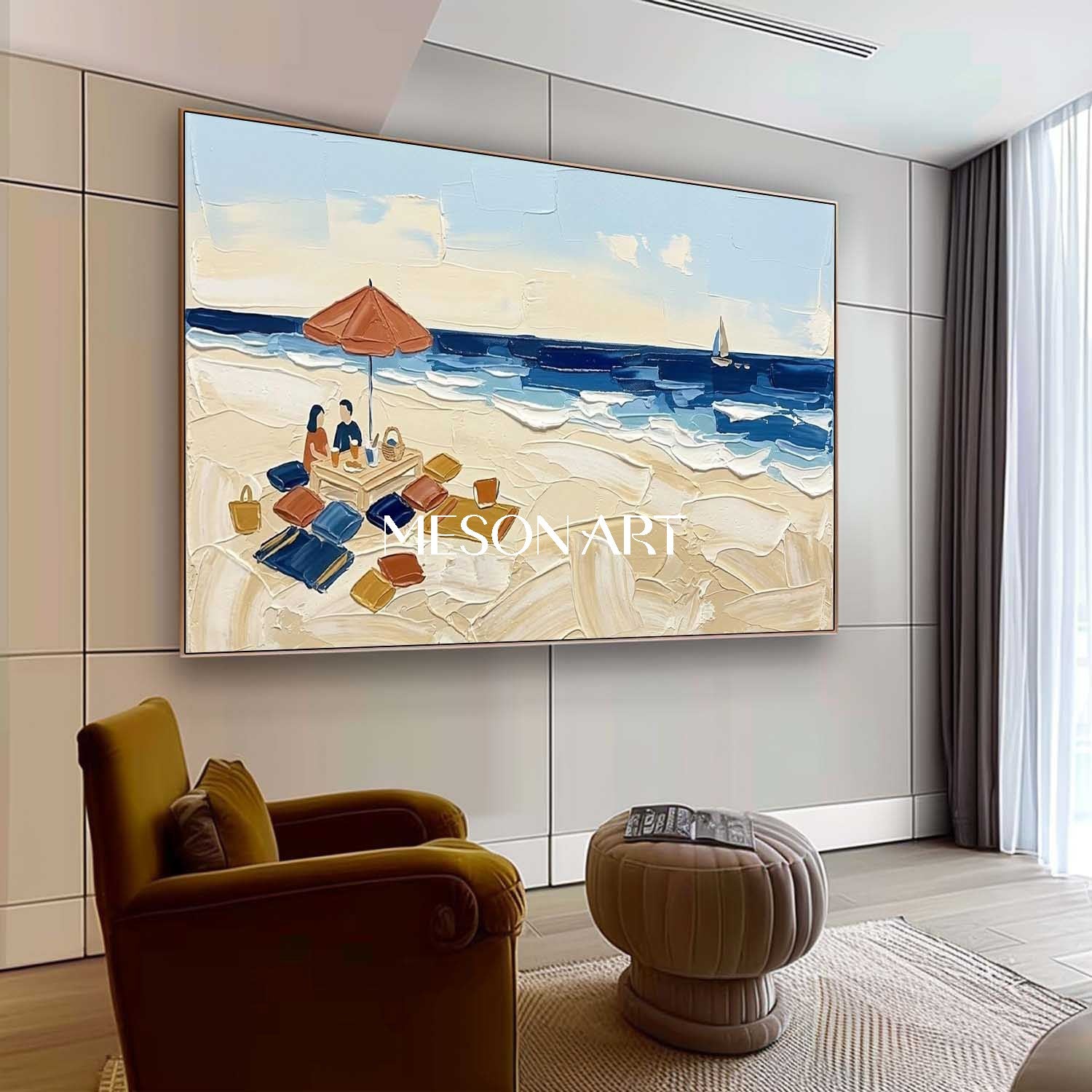 Beach Picnic Impasto Painting Textured Wall Art Buy Modern 3D Landscape Art Shop Online