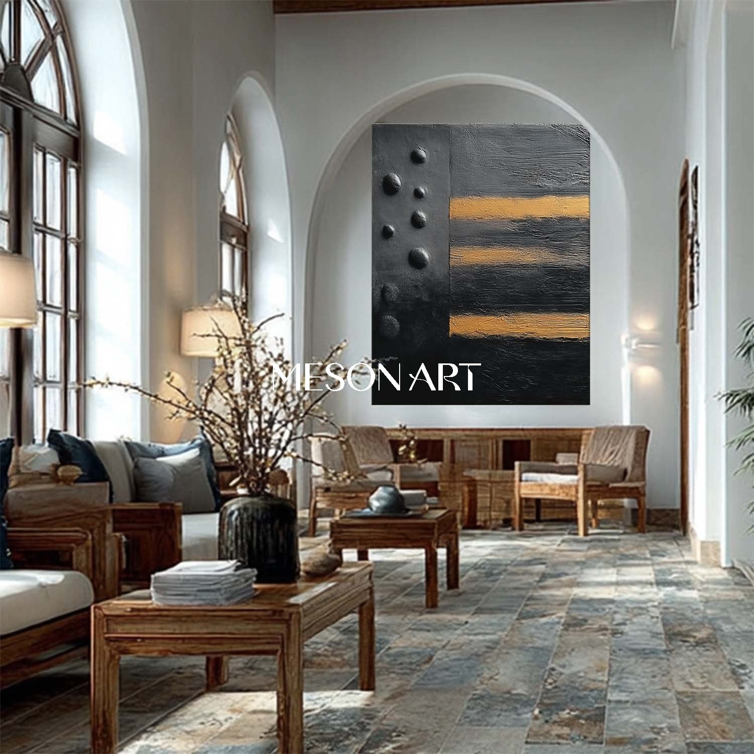 Shop Hand-Painted Black and Gold Abstract Canvas Art for Office Wall