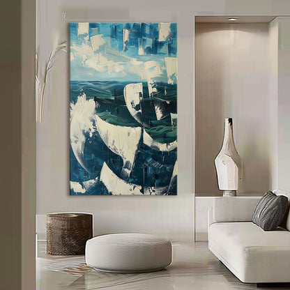 Large Blue Abstract Sea Oil Painting Blue Abstract Sea Texture Painting Blue Abstract Sea Abstract Art on Canvas