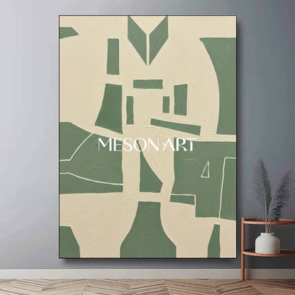 MesonArt Sage Green Abstract Canvas | 3D Geometric Plaster Art