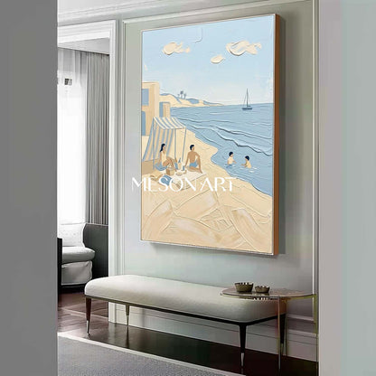 Textured Beach Painting Modern Minimalist Beach Art Family Beach Picnic Art