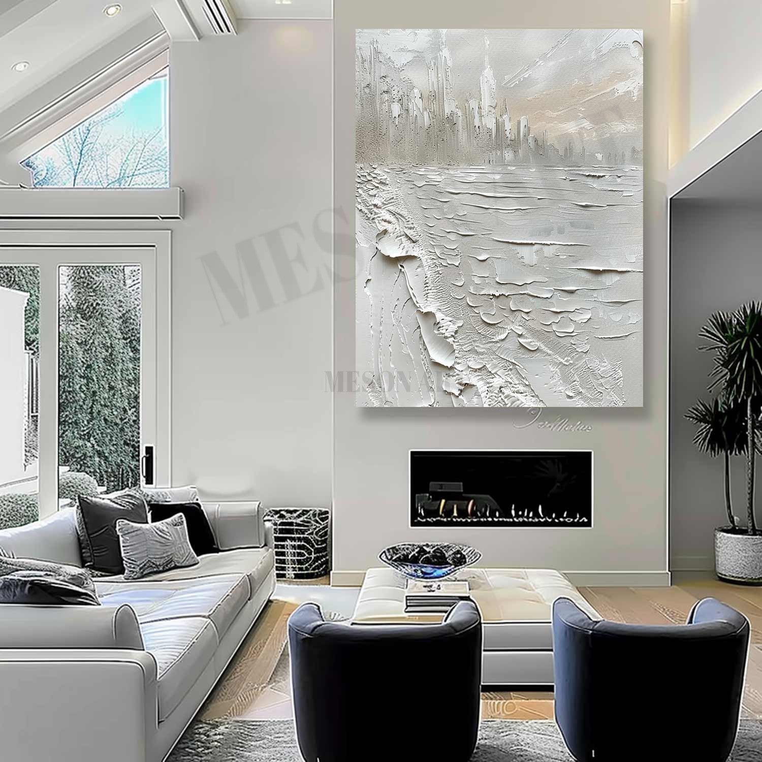 White Plaster Abstract Texture Painting White Abstract Textured Wall Art White Plaster Art Canvas