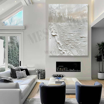 White Plaster Abstract Texture Painting White Abstract Textured Wall Art White Plaster Art Canvas