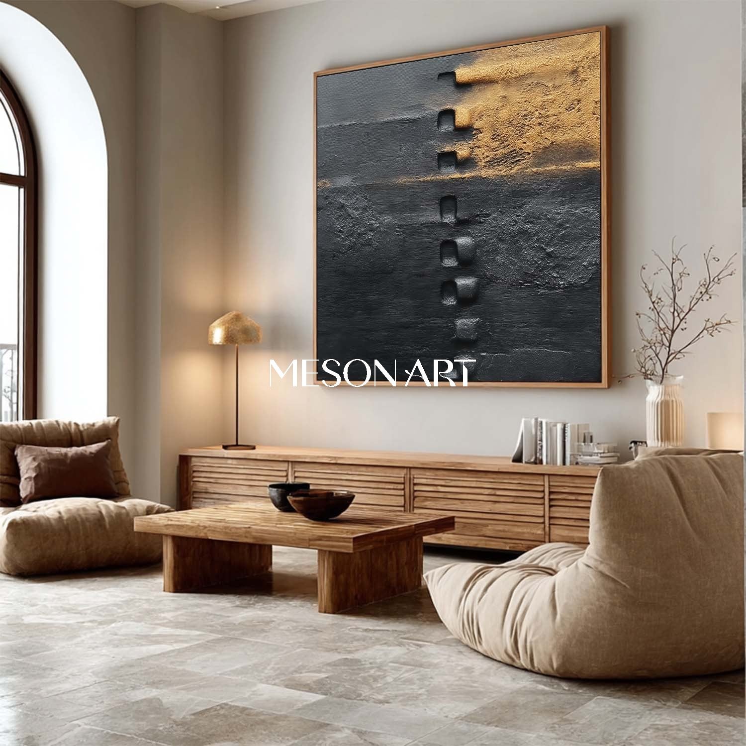 Shop Textured Black and Gold Handmade Abstract Canvas Art for Office