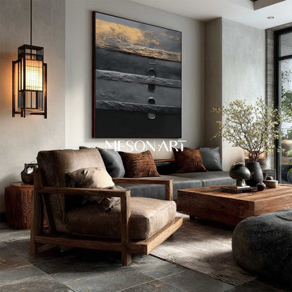 Buy Large Impasto Black Abstract Oil Painting for Living Room Wall Art