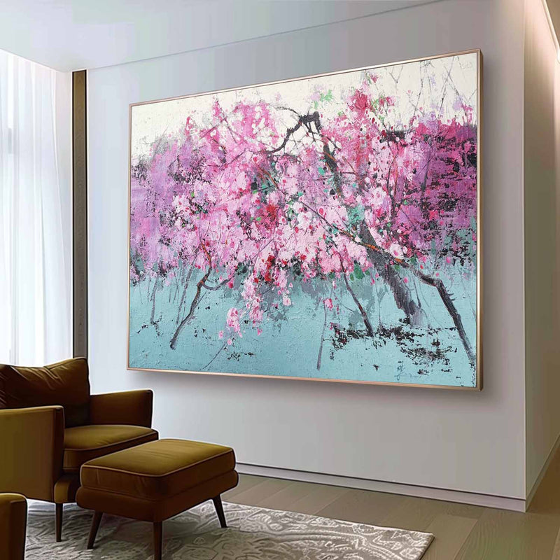 Large Pink Plum Blossom Oil Painting Pink Plum Blossom Wall Art Decoration Plum Blossom Canvas Art