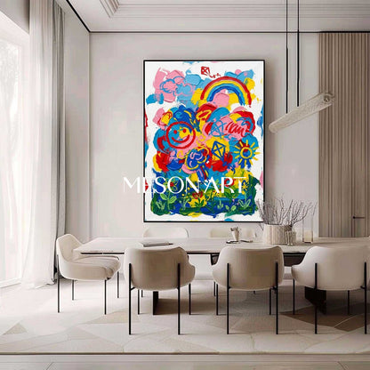 Original Rainbow Wall Art Modern Pop Art Canvas Painting Colorful Contemporary Artwork