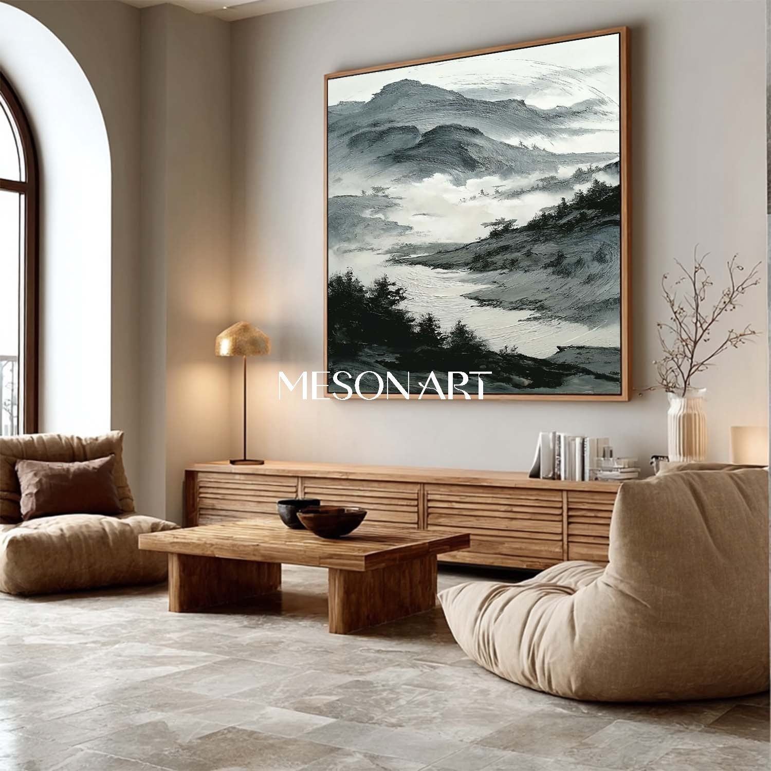 Buy Original White Black Wabi-Sabi Abstract Landscape Texture Wall Art
