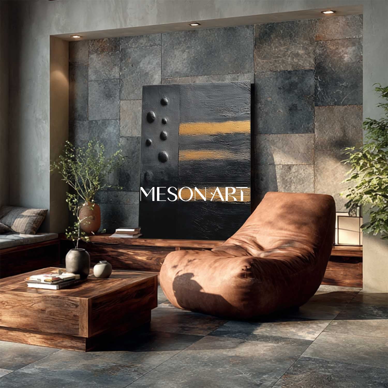 Shop Hand-Painted Black and Gold Abstract Canvas Art for Office Wall