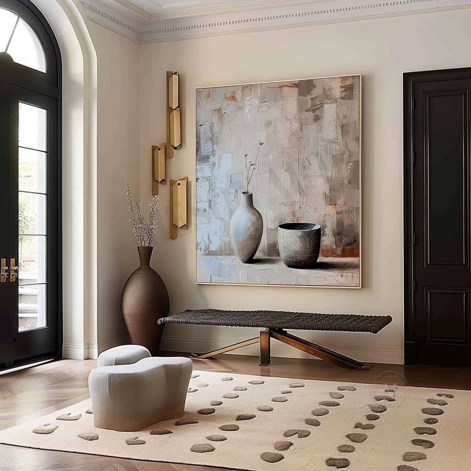 Earthy and Gray Clay Pot Painting Clay Pot Art Clay Pot Canvas Wall Art for Sale