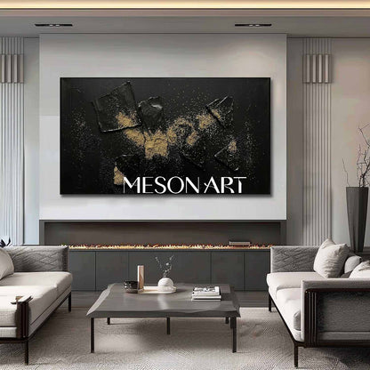 Black And Gold Abstract Canvas Wall Art 3D Textured Painting MesonArt