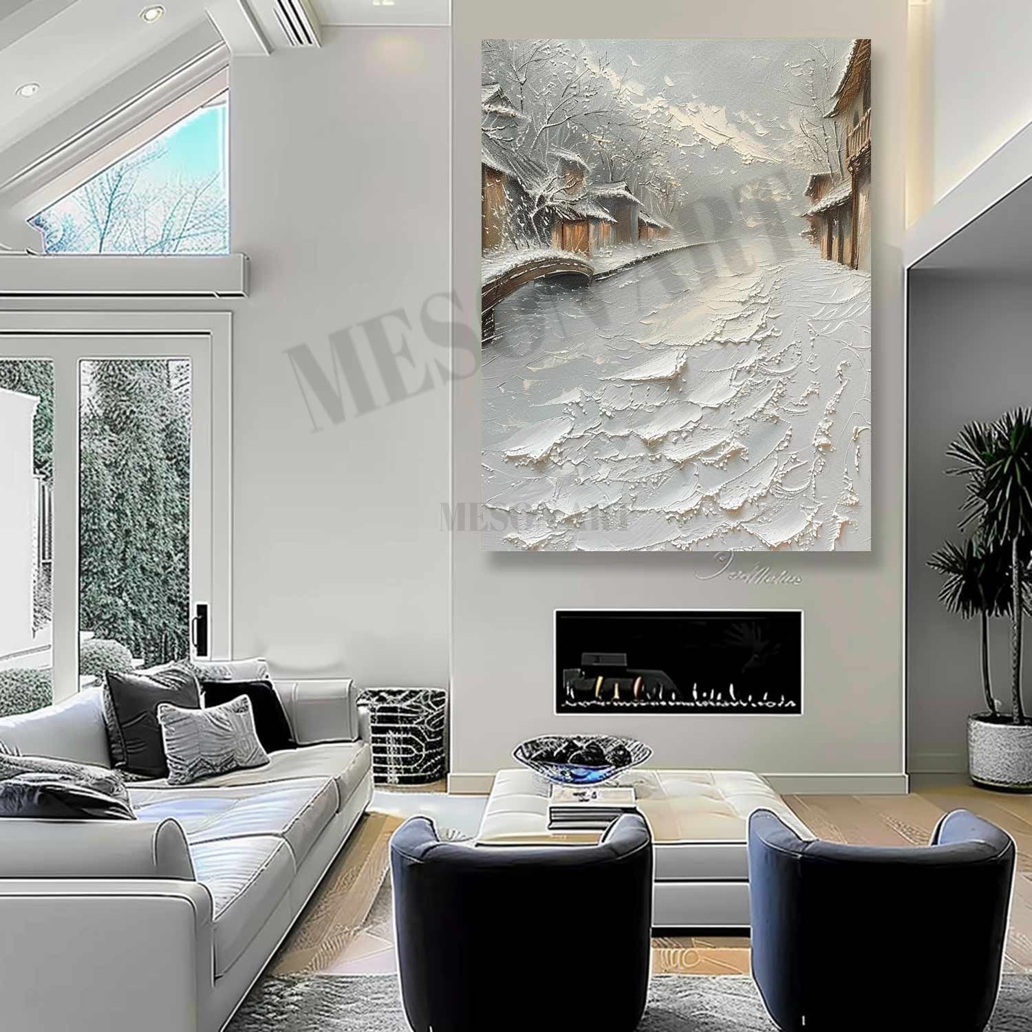 Snow Landscape Abstract Painting White Snow Landscape Abstract Wall Art Snow Texture Art Canvas