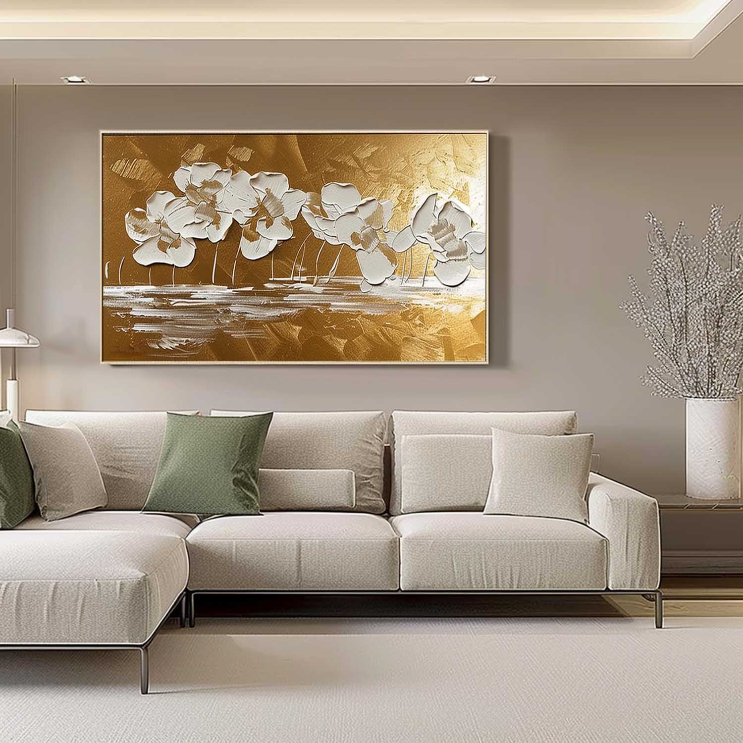 Large Gold Abstract Flowers Art for Sale Gold Abstract Flower Wall Art Gold Flower Abstract Texture Painting on Canvas