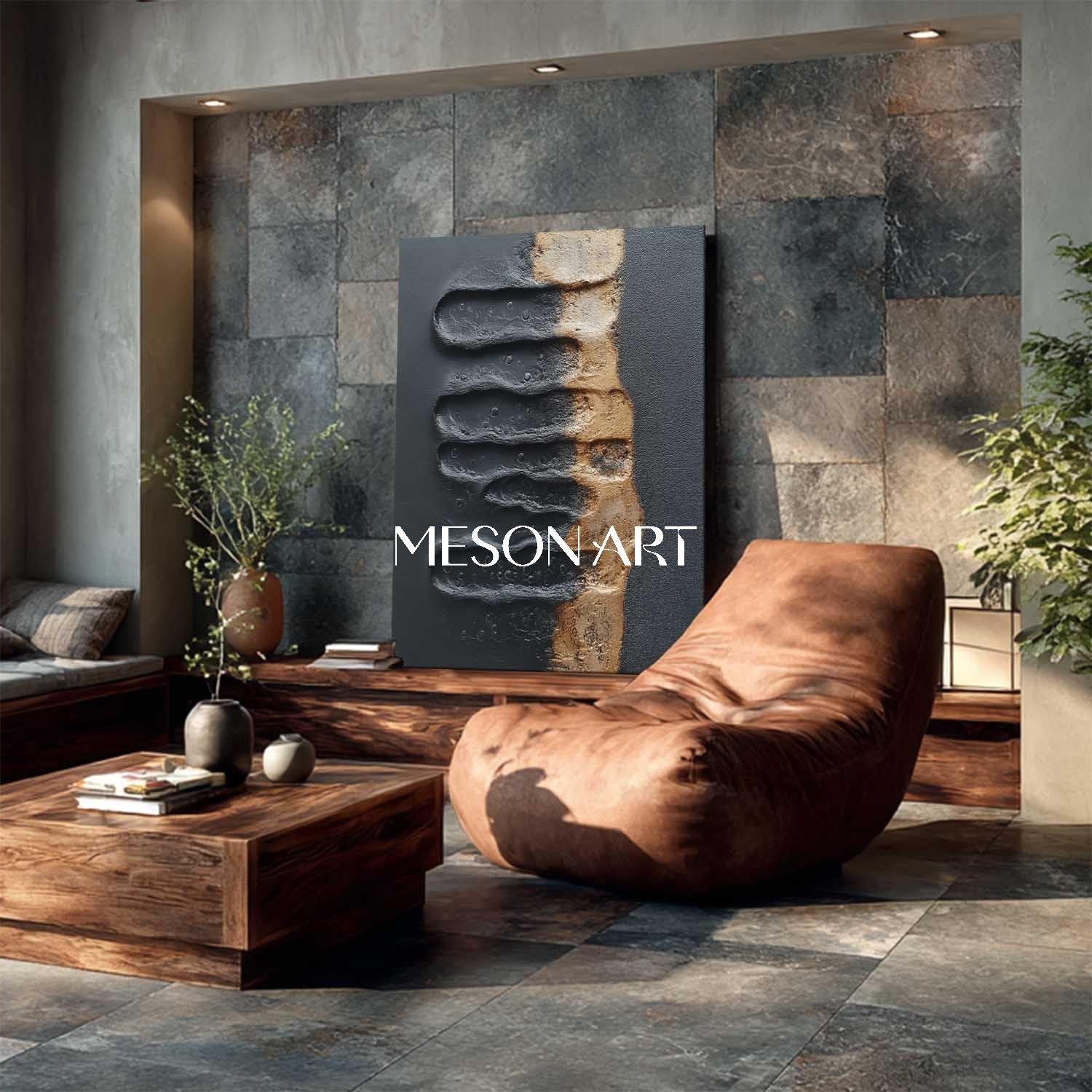 Buy Black and Gold Textured Abstract Art for Living Room or