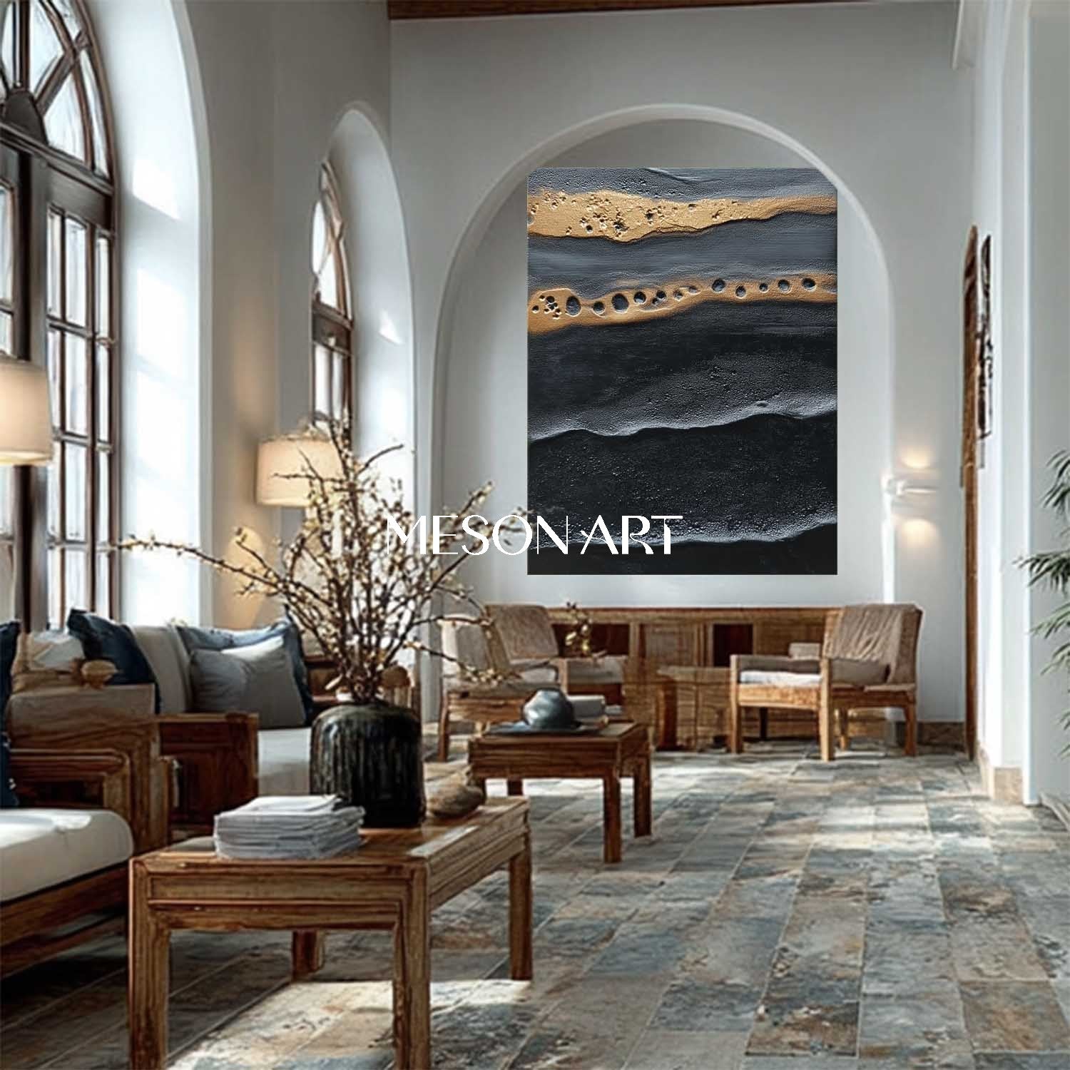 Order Elegant Abstract Painting Gold and Black Texture for Dining Room