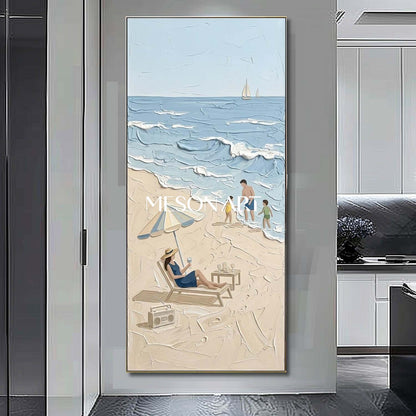 3D Textured Beach Painting Minimalist Coastal Art Hand-painted Texture Art Bohemian Beach Wall Art