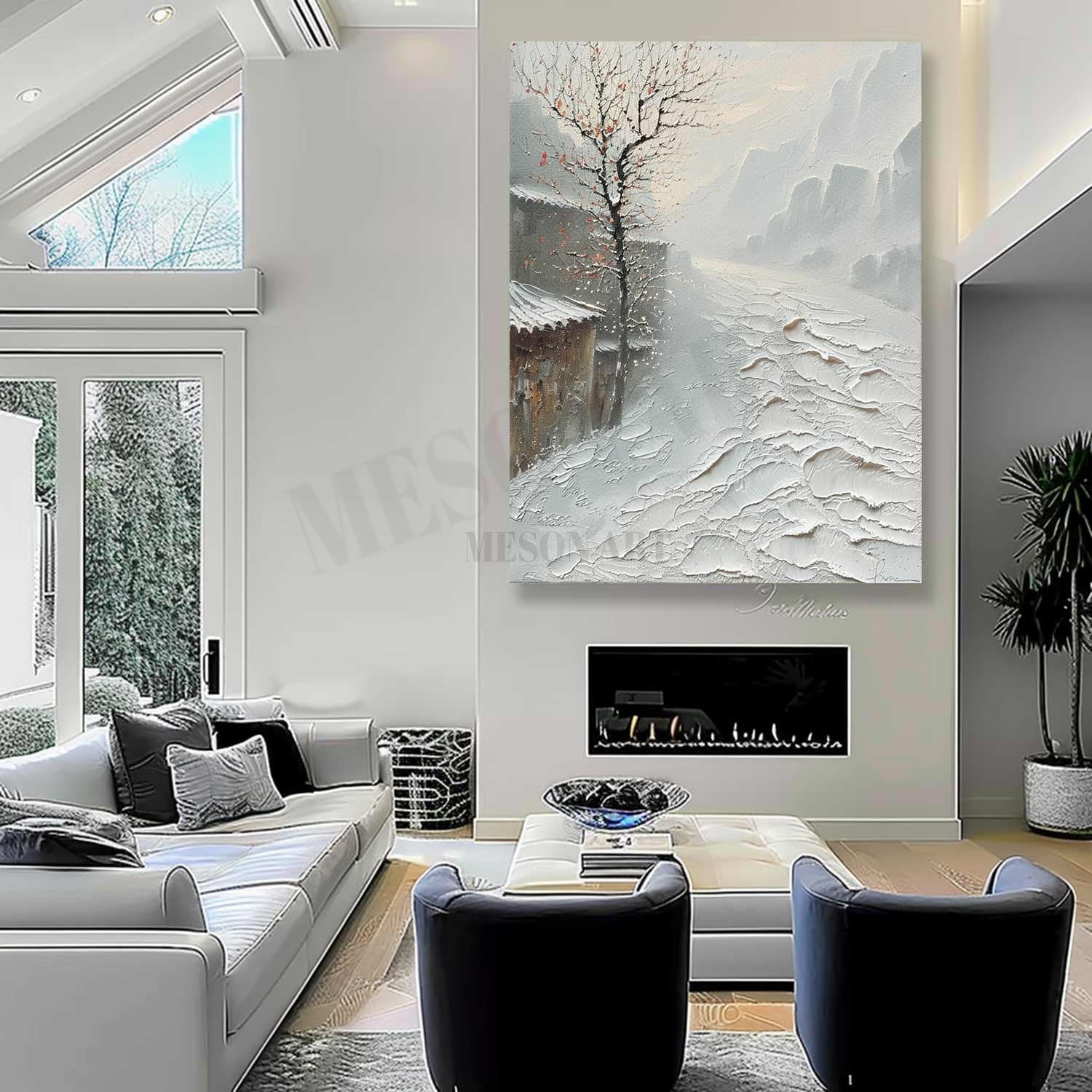 Snowy Street Abstract Painting White Snowy Street Abstract Wall Art Snow Texture Art Canvas