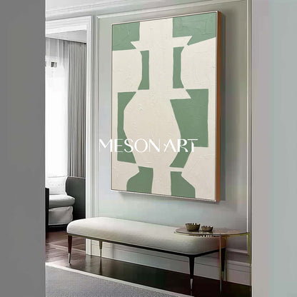 Abstract Sage Green Textured Canvas Wall Art | 3D Minimalist Painting